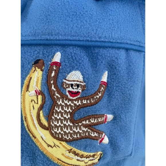 Nick & Nora Toddler Sock Monkey Banana Fleece Hooded Robe Blue Brown Size 18 M - Picture 5 of 8